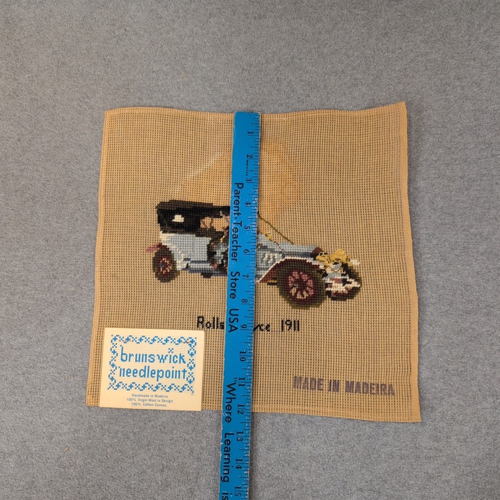 Brunswick Needlepoint 1911 Rolls Royce Antique Car Madeira Wool Canvas P-945 - Picture 2 of 4